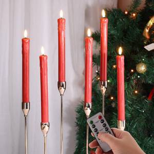 lot 8399 image: Girimax Red Christmas Flameless Taper Candles with Remote, Flickering Dripping Wax LED Candlesticks Battery Operated Set of 6