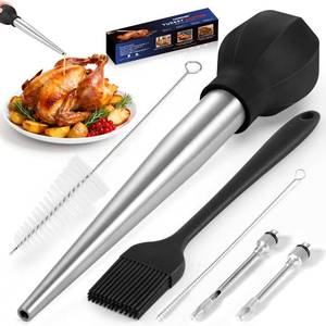 lot 8401 image: SCHVUBENR Large Turkey Baster Set - Stainless Steel Baster Tool for Cooking - Includes Basting Brush, Cleaning Brush & Injector Needles - Heavy Duty Baster Syringe - Thanksgiving, Christmas Essentials