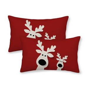 lot 8402 image: AGAYNA Merry Christmas Pillow Covers 12x20 Red Background Two Elk Deer Decor Throw Pillows Case for Couch Xmas Indoor Outdoor Winter Decorative Cushion Cases for Sofa Bed Decorations Set of 2