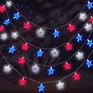 lot 8410 image: 4th of July Star String Lights 19.7 Ft Memorial Day Decoration Red White Blue Star Lights with 40 Star Independence Day Star Fairy Lights for Indoor Outdoor Memorial Day Patriotic Decoration