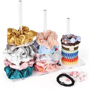 lot 8422 image: Suneerplay 3-Tiers Scrunchie Holder Stand, Acrylic Hair Ties Organizer, Clear HairBands Tower, HairElastics Storage, Hairs Accessories Organizer, Scrunchie Display for Women and Girls
