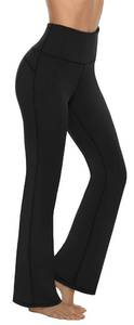 lot 8429 image: AFITNE Yoga Pants for Women Bootcut Pants with Pockets High Waisted Workout Bootleg Yoga Pants Tall Long Athletic Gym Pants Black - L