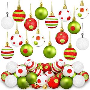 lot 8431 image: 24 Pcs Christmas Ball Ornaments Lime Green Red Christmas Ball Ornament Glittering Hanging Decor Plastic Xmas Tree Decoration Dot Stripe Shatterproof Xmas Baubles for Tree Home Indoor Decor 1.57 Inch