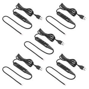 lot 8432 image: SinLoon USB Male with OnOff Switch to Stripped Ends, USB 2.0 6-Speed Dimming Switch Power Cable, for LED Strips Little Table Lamp and Other 5V Devices 5Pcs 1.5M4.9FT (Black)