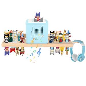 lot 8435 image: RZYLKA for Tonies Box Storage Shelf Wall Mounted, Magnetic Pine Wood Floating Shelves for Tonies Box 12 Figures, Earphones, Display Collection 2030 Characters