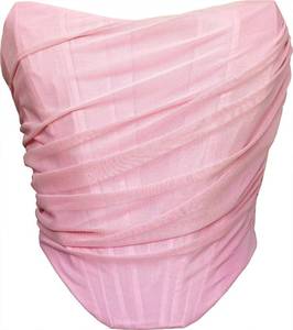 lot 8440 image: MOALLUOM Mesh Corset Crop Top Bustier Underbust Boned Backless Sleeveless Strapless Off Shoulder Aesthetic Bodyshaper for Women Y2K (Pink, 8-10)