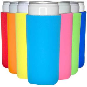 lot 8442 image: TahoeBay Slim Can Cooler Sleeves (12-Pack) Skinny Tall Cans 12 Oz Bulk Thin Seltzer Fit Sublimation Blanks for Vinyl Plain Blank Foam Beer Bottles Black White Assorted Solid Set (Multicolor)