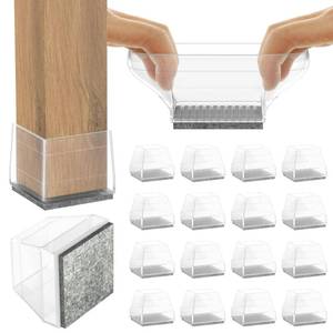 lot 8445 image: Square Chair Leg Protectors for Hardwood Floors,16 Pcs Silicone Felt Furniture Legs Caps to Prevent Floor from Scratches and Reduce Noise, Easy to Move,1.26-1.57,Clear.