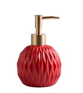 lot 8448 image: Red Ceramic Foam Soap Dispenser, 14 oz Refillable Pump with Golden Top, Elegant Foaming Dispenser for Bathroom or Kitchen (Red)