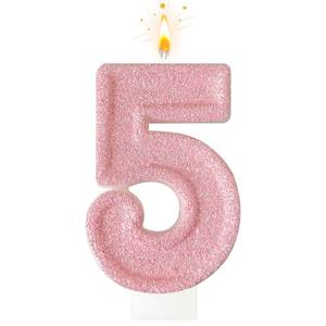 lot 8457 image: laackys Pink Birthday Candles, Romantic Cake Pink Number Candles Numbers Shape Suitable for Birthday Parties, Anniversary Cake Decoration(5) (Broken)