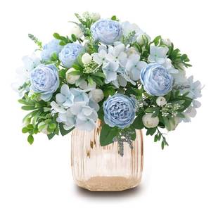 lot 8460 image: CYANLUX Artificial Peonies Fake Flowers, White Pink Silk Peony Bouquet 4 Bundles with Eucalyptus Leaves for Farmhouse Home Boho Wedding Table Centerpiece Decoration (Blue)