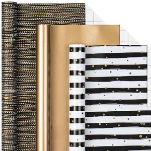 lot 8463 image: MAYPLUSS Gift Wrapping Paper Roll - 17In x 120In Per Roll - Luxury Black and Gold Stripe Anniversary Present Gift Wrap Paper for Men Birthday, Christmas, Wedding, Graduation, Fathers Day and Party