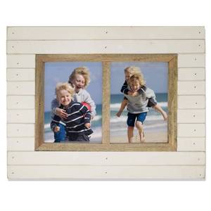 lot 8467 image: icheesday 5x7 2-Opening Wood Frames Rustic White Picture Frames Wall and Table Top Display Two Photos