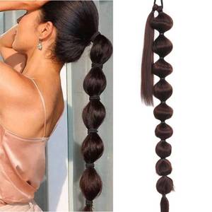 lot 8475 image: Onemily 30inch Long Bubble Ponytail Extension Afro Puff Ponytail Straight Lantern Braid hair extensions Synthetic Drawstring Hairpieces for Black Women(Dark brown)