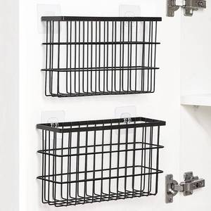 lot 8492 image: 2 Pack Cabinet Door Organizer,Self Adhesive Lid Organizers Inside Cabinet Storage Boxes,Hanging Storage Basket Organizer Wall Mounted Pantry Caddy Cup Holder for Kitchen,Fridge,Bathroom (Black)