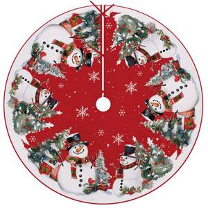 lot 8494 image: Fzbali Snowman Christmas Tree Skirt, 48 Inches Lace-up Snowflake Cardinal Gifts Red Xmas Tree Skirt, Winter Holiday Party Indoor Decoration Home Decor