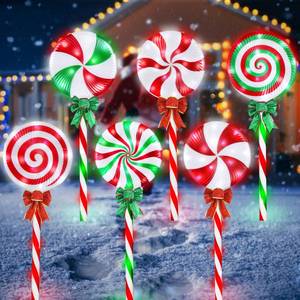 lot 9003 image: Lollipop Christmas Pathway Lights Outdoor, 28 Inch 8 Light Modes Pathway Christmas Lights with Bow, Waterpoor Outdoor Candy Cane Pathway Lights, Xmas Decoration for Walkway, Yard(6PCS-Multicolor)