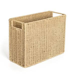 lot 9007 image: AELS Woven Natural Fibre Magazine Holder, Magazine Rack Floor, Hand-woven Magazine Organizer, Natural Paper Rope Magazine Basket with Handles, Boho Modern Farmhouse Book Basket, Newspaper Holder