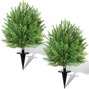 lot 9009 image: 2 Pack Artificial Cypress Topiary Ball Trees with Ground Spike, 24 Norfolk Fake Bushes Shrubs UV Resistant Faux Plants Greenery for Outdoor Planters Garden Front Porch Pot Urn Fillers Spring Decor