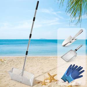 lot 9010 image: Sand Flea Rake, Stainless Steel Sand Sifter, Shark Tooth Sifter with A 16-Inch Wide Drain Screen for Finding Fleas,Shells and Shark Teeth