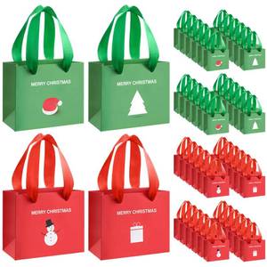 lot 9011 image: Ctosree 100 Pcs Christmas Mini Gift Bags 4.72 x 2.36 x 3.94 Inches Xmas Small Goodies Paper Bags with Handle Bulk for Holiday Party Favor Wrapping (Christmas)