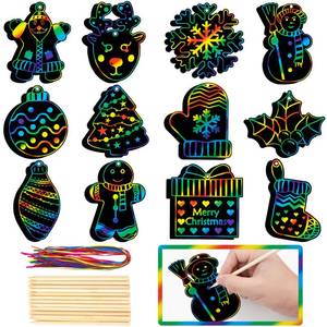 lot 10003 image: GOMANCHE 48 Pieces Christmas Scratch Art for Kids, DIY Rainbow Magic Scratch Paper, Santa Claus, Snowman, Christmas Tree, Shristmas Stocking House Arts and Crafts Ornaments for Christmas Party Favor