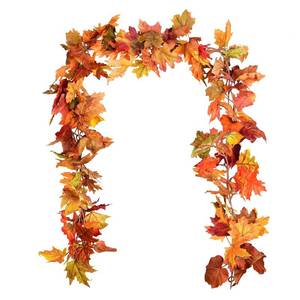 lot 10004 image: DearHouse 2 Pack Fall Garland Maple Leaf, 5.9FtPiece Hanging Vine Garland Artificial Autumn Foliage Garland Thanksgiving Decor for Home Wedding Fireplace Party Christmas (Orange)