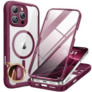 lot 10016 image: Miracase for iPhone 16 Pro Max Case 6.9, Bubble Free Full-Body Bumper Phone case with Built-in Full Glass Screen &Lens Protector,Compatible with MagSafe,Drop Proof 16 Pro Max Cover,Plum