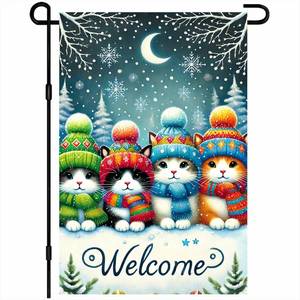 lot 10019 image: Winter Merry Christmas Garden Flag 12x18 Double Sided Winter Cat Garden Flag Outdoor Holiday Porch Flags Seasonal Decor Outside Decorations Banner for Yard