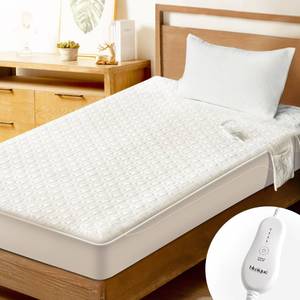 lot 11686 image: blunique Electric Heated Mattress Pad Full Size Single Control Bed Warmer, Deep Pocket, Side Storage Pouch for Controller, Machine Washable, 3D Air Layer Fabric, 54x75, White