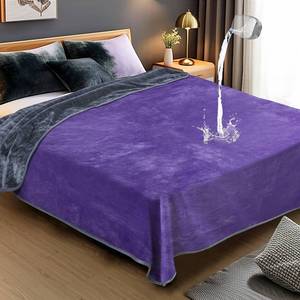 lot 11688 image: Tisancy Love Waterproof Gray and Purple Bed Blanket 80 x 60 with a Storage Bag, Double Sides Flannel 3 Layer Lightweight Twin Size Blanket Mattress Protector