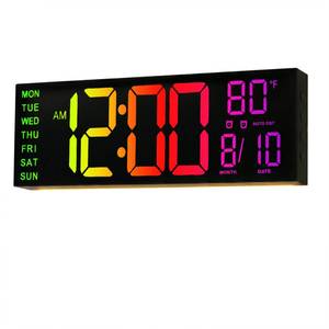 lot 11690 image: JALL 16 Large Digital Wall Mount Clock, Count Down Timer, Alarm, Big LED, 8 RGB Color, DST, Temperature for Living Room Classroom Desk, Xmas, Birthday Gift for Senior Mom Dad (Black, 16 inches)