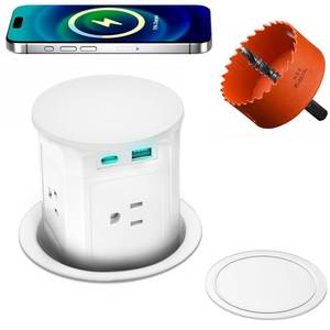 lot 11693 image: Pop Up Countertop Outlet with 15W Wireless Charger,Pop up Outlet,Max 20W USB Power Delivery,Free 3.94��100mm�� Hole Opener,Pop Up Electrical Outlet with 4 Outlets 15A, 2 USB Ports for Home Office.