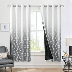 lot 11707 image: Metro Parlor Ombre Full Blackout Curtains 63 Inches Long 2 Panels for Living Room Bedroom Grey White Moroccan Geo Patterned Room Darkening Thermal Insulated Grommet Top Window Treatment Drapes,52x63