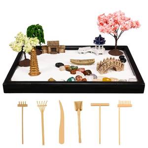 lot 11713 image: Yoquare Mini Zen Garden, White Sand, 10 x 7 Rectangular Plastic Tray with Meditation Accessories