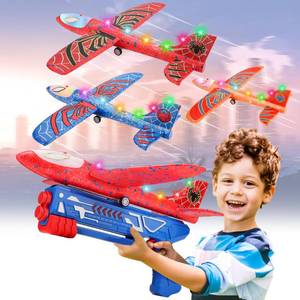 lot 11714 image: Fuwidvia 3 Pack Airplane Launcher Toys, 13.2 Spider LED Foam Glider Catapult Plane Toy for Boys, 2 Flight Modes Outdoor Flying Toys Birthday Gifts for Boys Girls 4 5 6 7 8 9 10 11 12 Year Old
