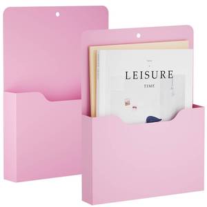 lot 11716 image: Marbrasse 2 Pack Magnetic File Holder - Paper Holder, Pocket Organizer,Hanging Wall File Organizer Office Supplies Storage, Magazine Mail Organizer Case for Notebooks,Planners,Letter (Pink)