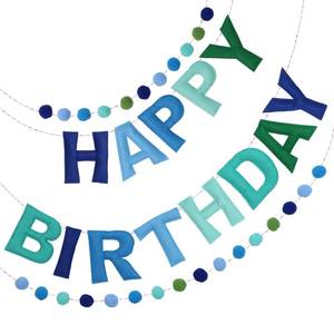 lot 11723 image: 2 PCS Pre-Strung 3D Felt Happy Birthday Banner - Reusable Blue and Green Happy birthday Decorations Sign,Handmade Wool Felt Ball Garland, Pom Pom Garland, Party Decor, Photo Prop