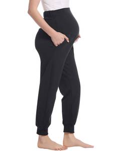 lot 12176 image: Joyaria Womens Cotton Maternity Jogger Over The Belly Pregnancy Pant LoungePajamaPjYoga Sweatpant(Black,Large)