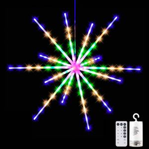 lot 12198 image: Tiandirenhe Hanging Starburst Light,112 LED Firework Fairy Starburst String Lights LED Meteor Lights with Remote, 8 Lighting Modes Operated, Starry Light for Garden Party Christmas (Multicolor)