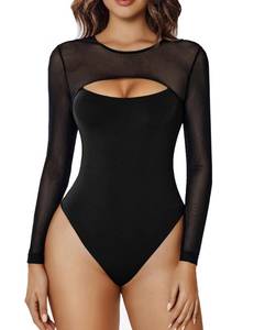 lot 12202 image: Avidlove Womens Bodysuit Long Sleeve Bodysuits Sheer Round Neck Shirt Going Out Tops for Women Black S
