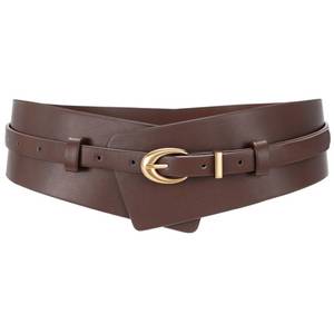 lot 12204 image: WHIPPY Women Wide Leather Belt Fashion Ladies Dress Belt 2-in-1 Waistband with Skinny Belt for Suits, Coffee, M