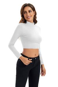 lot 12211 image: Long Sleeve Crop Tops for Women Mock Turtleneck for Women Turtle Necks for Womens Long Sleeve Cropped Tee Shirts for Teen Girls White Medium