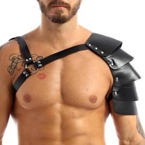 lot 12214 image: Mens Shoulder Armor Medieval Renaissance Knight Armor Punk Adjustable PU Leather Chest Harness Belt Rave Accessories for Bar Club Party Dress Up Roleplay