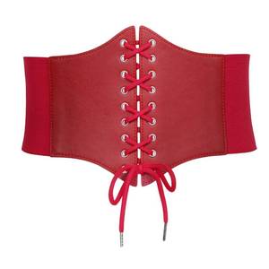 lot 12223 image: SANSTHS Wide Corset Belt for Women Lace-up Renaissance Corset Hight Waist Elastic Belt for Halloween Costume Parties Red XXL