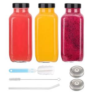 lot 12229 image: 16 oz Glass Juice Bottles with Lids, 3-Pack Reusable Juice Containers, Water Bottles, Glass Drink Jars for Juicing, Smoothies, Kombucha, Ginger, Milk