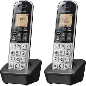 lot 13933 image: Panasonic Compact Cordless Phone with DECT 6.0, 1.6 Amber LCD and Illuminated HS Keypad, Call Block, Caller ID, Multiple Display Languages - 2 Handset - KX-TGB812S (BlackSilver) (B092NX8NVL)
