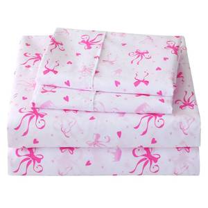 lot 13940 image: Viviland 4 Pieces Girls Pink Full Sheet Set - Soft Microfiber Fitted Flat Sheets & Pillowcases - Pink Bow Print Bedding Sets- for Kids & Toddlers