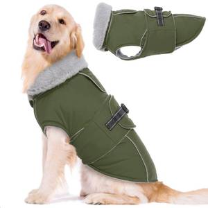 lot 13941 image: Lelepet Warm Dog Coat Waterproof Dog Jacket for Extra Large Dogs Reflective Fleece Vest with Adjustable Buckle Hook & Loop Windproof Cold Weather Coats for Small Medium Large Dogs, Army Green, XXXL