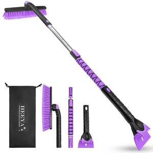 lot 13945 image: HEEYA 48 Inch Long Snow Brush for SUV, Extendable Ice Scraper and Brush with Foam Grip, 360° Pivoting Snow Car Brush for Truck Auto Jeep RV Vehicle Windshield Window - Purple